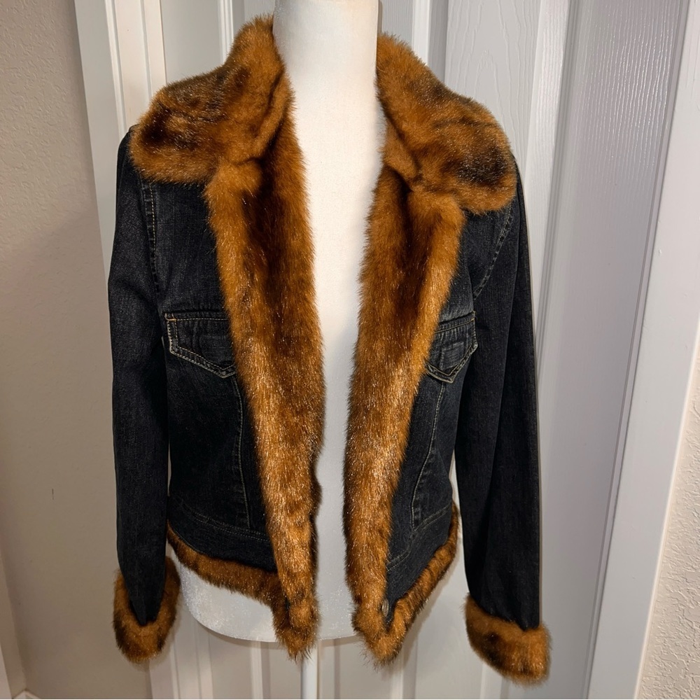 No Boundaries Vintage Y2K 90s Mobwife Faux Fur Denim Preppy Jacket